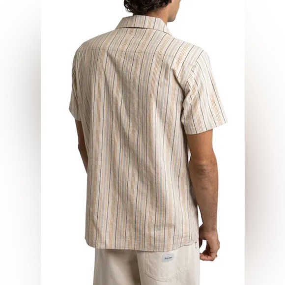 Rhythm Vacation Stripe Short Sleeve Shirt Natural Sizes L, XL - Picture 4 of 5